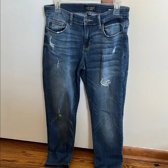 Women's Distressed Jeans - Blue - Picture 1 of 5